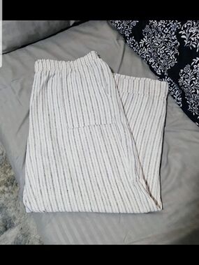Women's Black And Cream Striped Linen Pants
